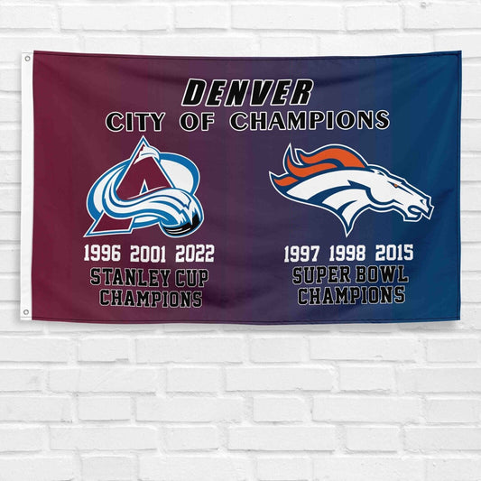 For Colorado Avalanche & Denver Broncos City Of Champions 3x5 ft Flag Banner