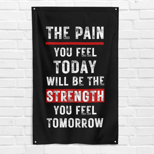 Pain vs Strength 3x5 ft Gym Flag Fitness Body Building Weightlifting Muscle Workout Crossfit Exercise Motivational Banner