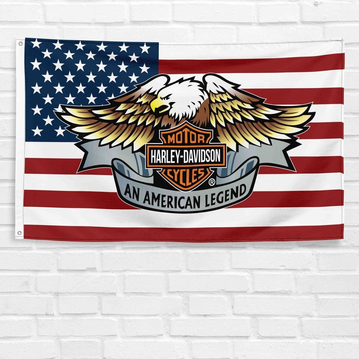 Harley Davidson Motorcycle USA Flag 3x5 ft Legendary Banner Garden Garage Sign