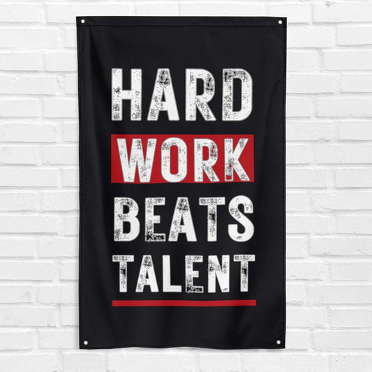 Hard Work Beats Talent 3x5 ft Gym Flag Fitness Body Building Weightlifting Muscle Workout Crossfit Exercise Motivational Banner