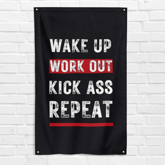 Wake Up Work Out 3x5 ft Gym Flag Fitness Body Building Weightlifting Muscle Workout Crossfit Exercise Motivational Banner