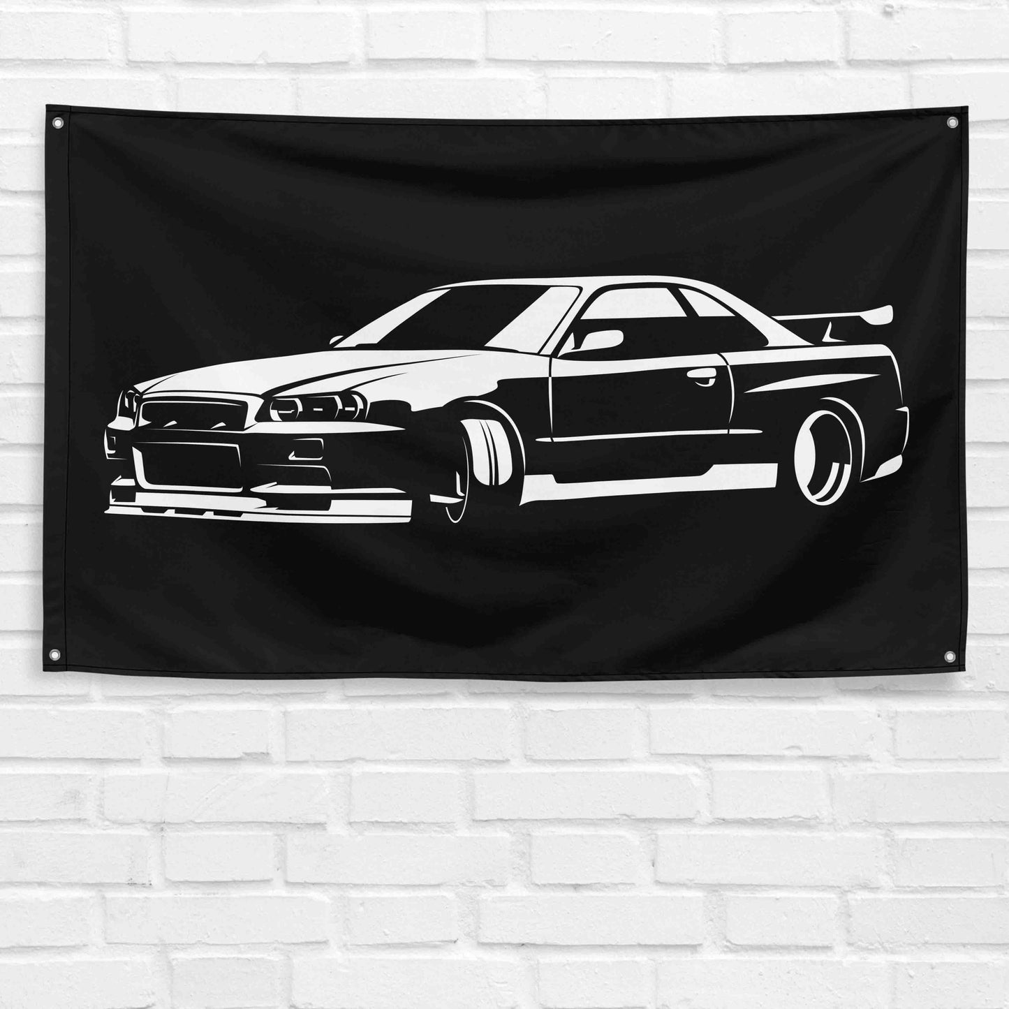 For R34 GT-R Car Enthusiast 3x5 ft Flag Grandpa Dad Son Birthday Gift Man Cave Garage Wall Decor Banner