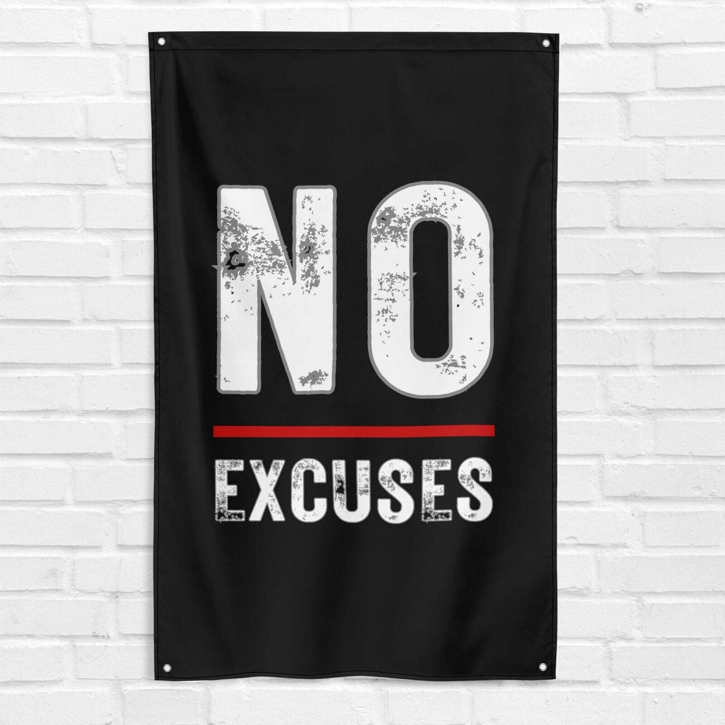 No Excuses 3x5 ft Gym Flag Fitness Body Building Weightlifting Muscle Workout Crossfit Exercise Motivational Banner