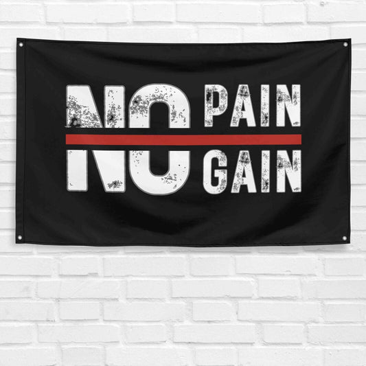 No Pain No Gain 3x5 ft Gym Flag Fitness Body Building Weightlifting Muscle Workout Crossfit Exercise Motivational Banner