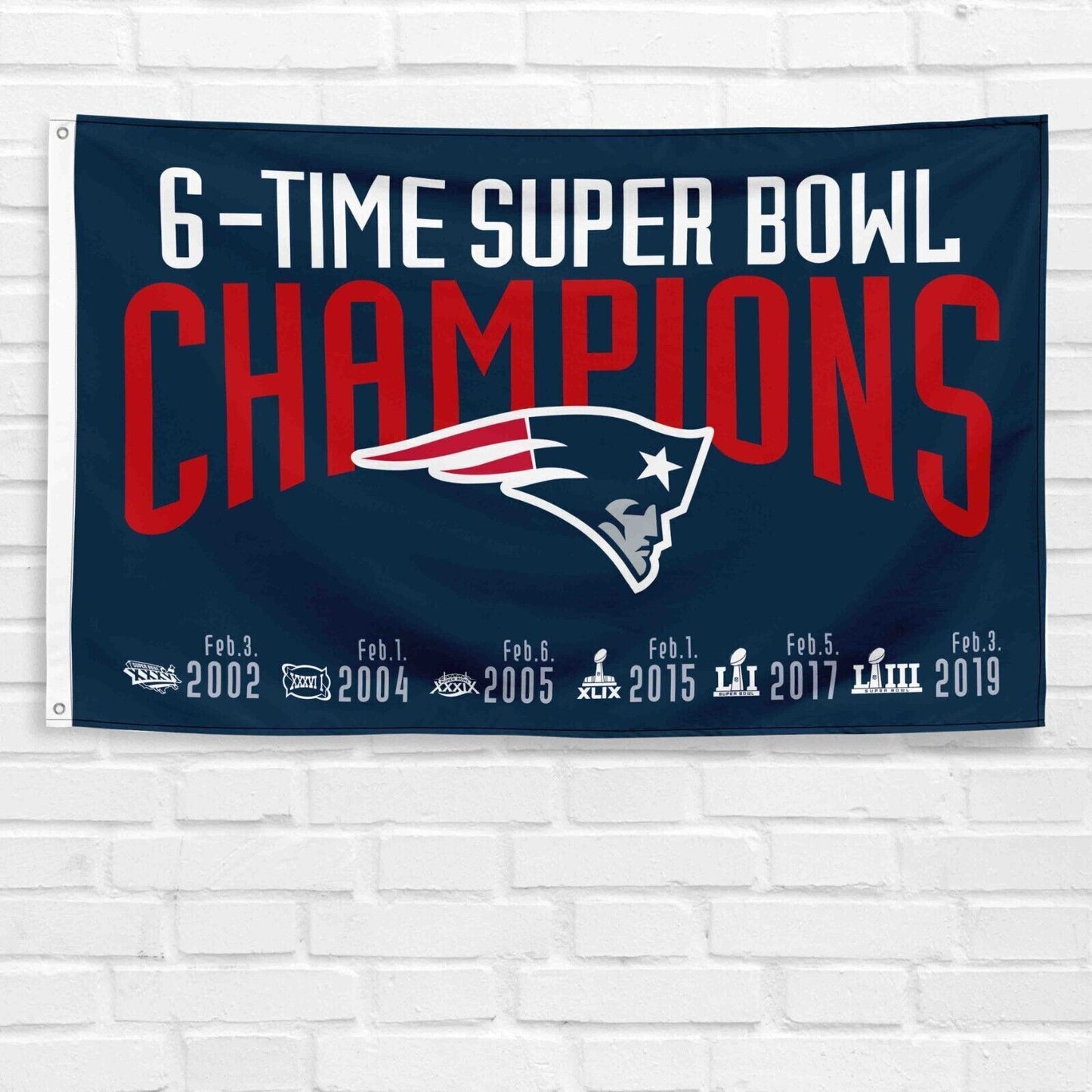 For New England Patriots 3x5 ft Flag NFL 6-Time Super Bowl Champions Banner