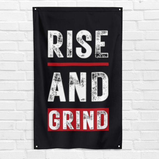 Rise And Grind 3x5 ft Gym Flag Fitness Body Building Weightlifting Muscle Workout Crossfit Exercise Motivational Banner