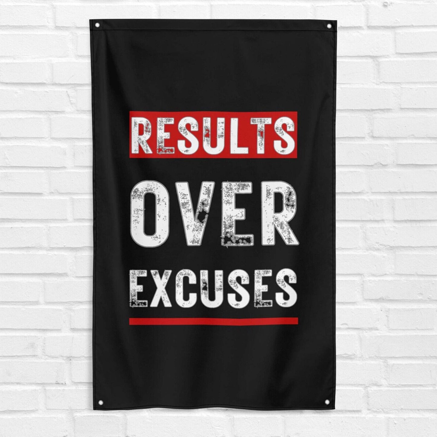 Results Over Excuses 3x5 ft Gym Flag Fitness Body Building Weightlifting Muscle Workout Crossfit Exercise Motivational Banner