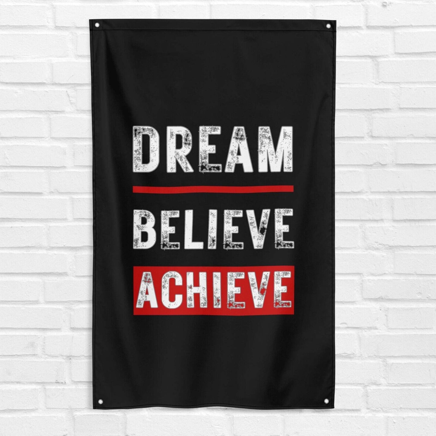 Dream Believe Achieve 3x5 ft Gym Flag Fitness Body Building Weightlifting Muscle Workout Crossfit Exercise Motivational Banner