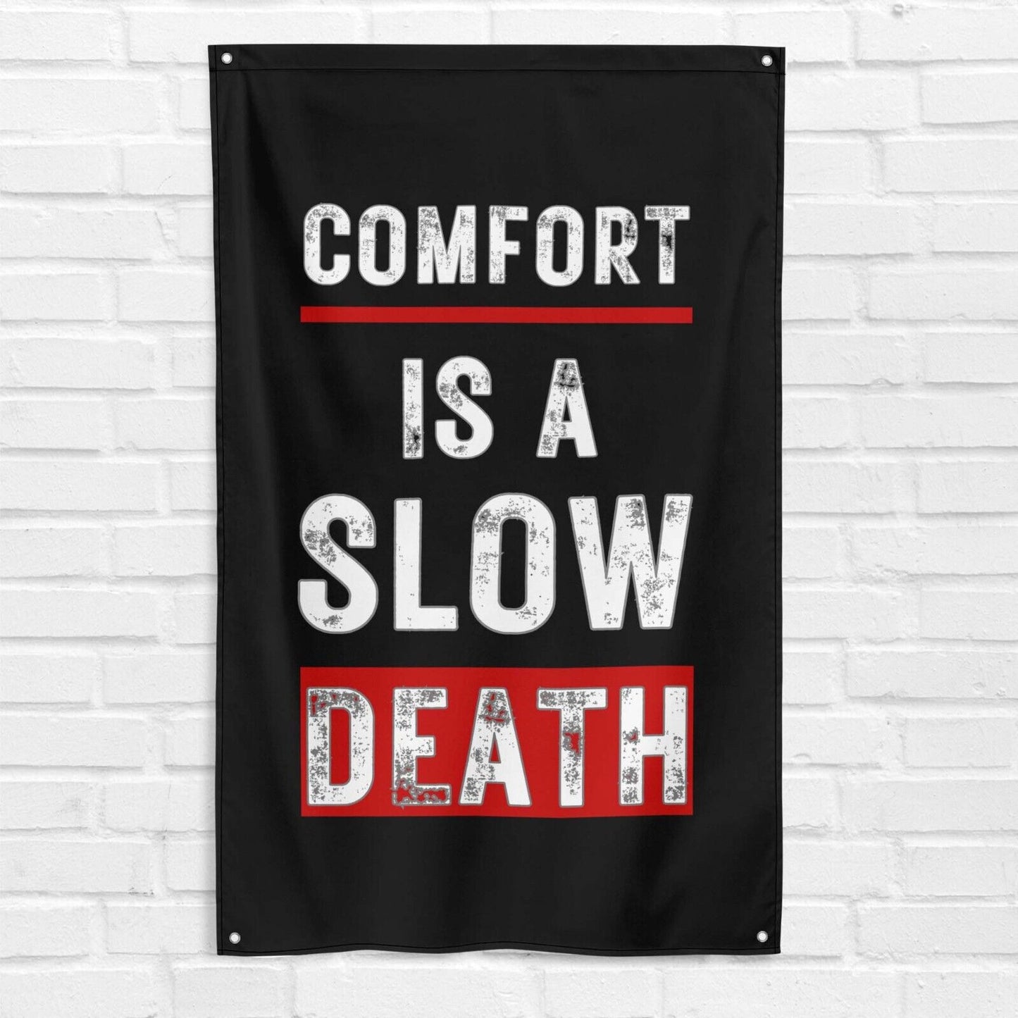 Comfort is a Slow Death 3x5 ft Gym Flag Fitness Body Building Weightlifting Muscle Workout Crossfit Exercise Motivational Banner