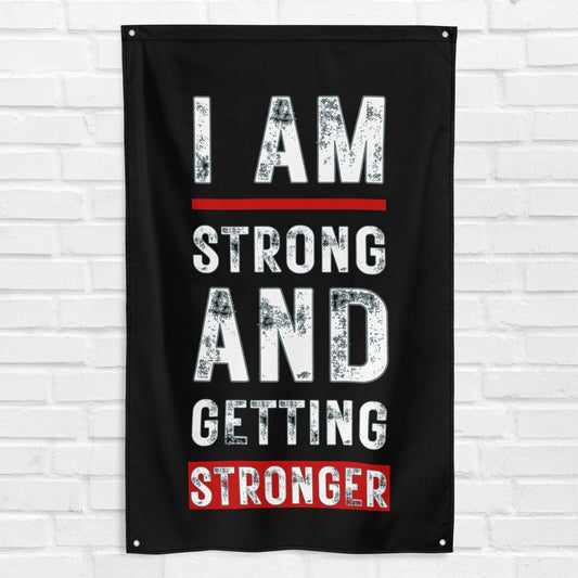 I am Strong And Getting Stronger 3x5 ft Gym Flag Fitness Bodybuilding Weightlifting Muscle Workout Crossfit Exercise Motivation Quote Banner